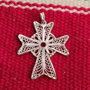 Filigree Sterling Silver Maltese Cross Pendant 1 5/8" Long Handmade